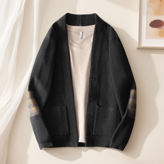 Kuraishi kazuki 2025 new stand-up collar cardigan men's high-end design jacket simple versatile casual sweater sweater dark night black xl