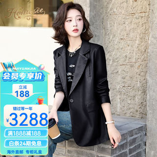 Homesee international light luxury high-end jacket 2025 new leather suit jacket for women maillard retro temperament casual black xl