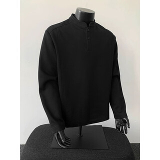 7 excellent products henry collar sweatshirt men's autumn and winter trendy brand heavy bottoming polo shirt loose casual jacket top men bcymg-t42 black m