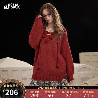 Fairy's pocket red three-dimensional rose v-neck sweater women's 2025 autumn and winter new lazy style loose top rose red m