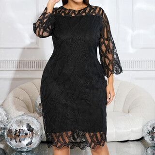 Unewmy plus size women's lace dress party cocktail hip dress black l