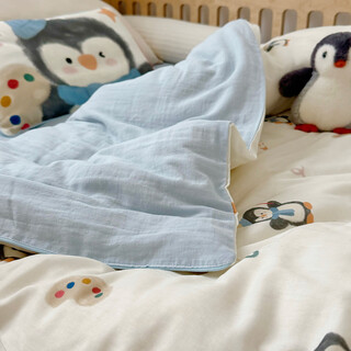 Moedoobie儿童全棉被套纯棉双层纱a类母婴级宝宝卡通幼儿园午睡被罩可水洗 企鹅小画家 全棉纱布 120*150 单被套