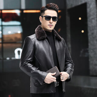 Vba first layer cowhide wool collar wool liner thickened haining genuine leather jacket men's leather jacket winter coat 5598 black m m95-105jin jin is equal to 0.5 kg