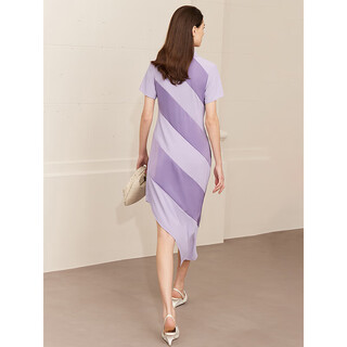 Amii women's 2025 summer new polo collar stitched diagonal dress little black skirt feel taro purple s 155/80a