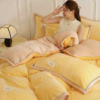 Mercury series home textiles 120 count milk velvet four-piece set baby velvet autumn and winter flange coral double-sided velvet thickened sheets and fitted sheets double milk velvet - beige + rice gold antistatic + thickened + non-linting single quilt cover 200*230 antistatic + thickened + non-linting