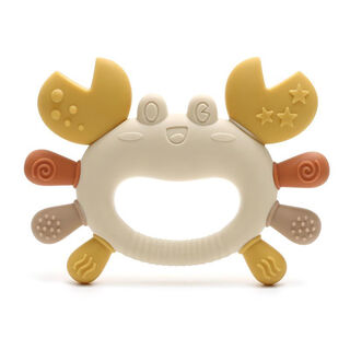Moonpie crab teether baby teething stick, anti-eating hand toy 6-12, food grade beige crab