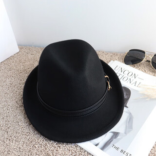 Hanqing chinese summer korean style autumn and winter temperament wool jazz hat women's fashion versatile british felt hat retro personalized panama hat black one size (53-58cm)