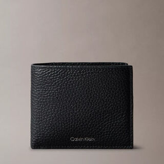 Calvin klein men's wallet ck bifold wallet textured leather logo soft and durable black premium business simple gift black black os one size