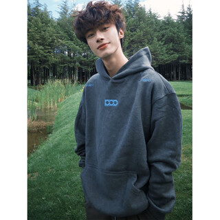Du xiaoxian dark gray american embroidered hooded sweatshirt for men in spring and autumn trendy brand handsome heavy hoodie design couple jacket dark gray l recommended 100-120jin jin equals 0.5 kg