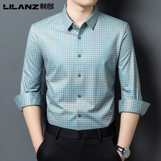 利郎长袖衬衫男2025年秋冬季新款免烫桑蚕丝商务休闲格子男士衬衣 LZ25803 绿色 4XL 190【建议185-195斤】