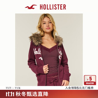 Hollister little seagull pattern 25 autumn and winter new fleece hooded sweater jacket women's 352-5251 burgundy s (165/84a)