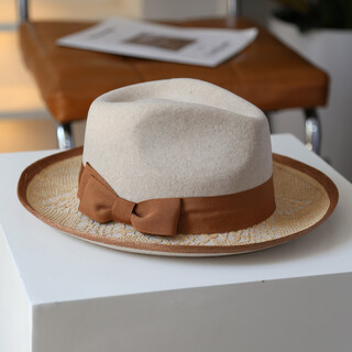 Jolisac autumn printed 100% australian wool high-end retro jazz hat bow autumn and winter warm women's sassy british style hat mixed beige adjustable