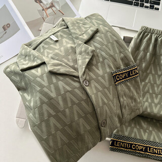 Palanduo de velvet pajamas men's spring, autumn and winter 2025 new thin velvet thickened warm teenagers winter home clothing set 21502 green thermal storage warmth + de velvet suit l height 165-173, weight 105-130