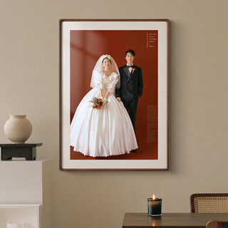 Fantasy solid wood rounded corner picture frame custom photo punching and washing photo frame wall hanging framed wedding photo enlargement black walnut plus cardboard a4 (inner 21x30cm) wall hanging