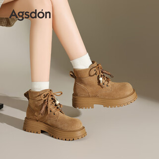 Augu shiden martin boots for women 2025 autumn and winter new retro british style rhubarb boots versatile fashion lace thick-soled short boots 654160 camel 36