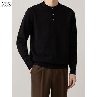 Jiangong henry collar sweater men's autumn and winter new tops wool blended trendy casual knitwear warm bottoming shirt men black m