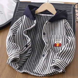 Fancychic boys 2025 spring and autumn new jacket children's striped hooded top boys spring and autumn casual long sleeve shirt new navy blue hooded shirt 120
