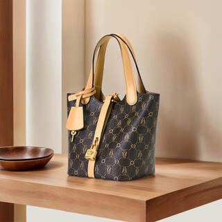 Hush puppies 2025 new light luxury presbyopia handbag fashion casual shoulder bag commuting vegetable basket bag women coffee color ha-151234550