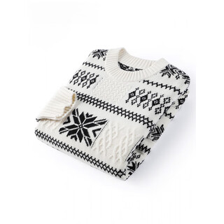 Ordo cashmere sweater men's round neck winter snowflake striped youth thickened sweater cardigan white 2xl 180 (suitable for 150jin jin equals 0.5kg -170jin jin equals 0.5kg)