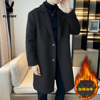 Playboy (playboy) осенне-зимнее шерстяное пальто мужское средней длины модное утолщенное ветровка мужское свободное молодежное шерстяное пальто цвета хаки хлопковое черное утолщенное xl