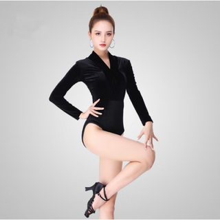 Shijanu latin dance skirt for women adult skirt velvet one-piece top suit dance practice performance clothing autumn and winter new black velvet one-piece top 3xl (suitable for 125-135 jin jin equals 0.5 kg)