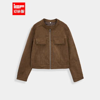 Ief/aiyifu 2025 autumn and winter new fashion leather jacket women's short high-end high street warm top dark coffee m