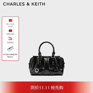 CHARLES&KEITH25冬新品褶皱包挂手提小方包波士顿包CK2-30671820 Black黑色 S