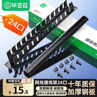 毕亚兹 理线架12档24口 工程机网线跳线理线架 加厚金属19英寸 1U机架式网络机柜线缆管理器整理器梳理器