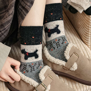 Ancient and modern (gujin) 4 pairs of fair isle style wool socks, women's mid-calf socks, thickened and warm autumn and winter velvet women's socks, stockings
