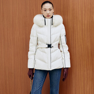 Firststation fs fashionable stand collar removable hat contrast color goose down down jacket women 25 winter new y931a beige m