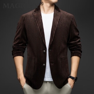 Magiopy luxury high-end brand men's waffle corduroy suit men's spring and autumn commuting casual gold velvet suit jacket coffee color 2xl