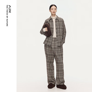 Aum easy suit 2025 winter new women's wool plaid lapel shirt wide leg pants plaid top s