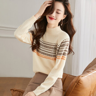 Shexi (srcr) 100% sheep wool half turtleneck jacquard knitted bottoming sweater for women with autumn and winter thick woolen sweater