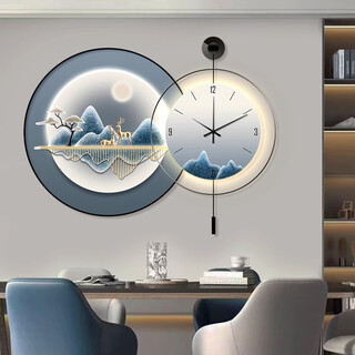 Kezhi light luxury restaurant wall decoration painting without punching clock living room hanging painting with backing high-end clock wall lamp painting t132844+bp137 diameter 50*50cm painting/50*50cm wall clock with pendulum, total superimposed length about 70cm (regular style) high-definition texture canvas + aluminum alloy frame