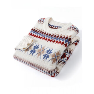 Cashmere sweater made in ordo city, men's cashmere round neck color-blocked sweater, thickened winter youth sweater, white 5xl 195 (suitable for 210jin jin equals 0.5kg -230jin jin equals 0.5kg)