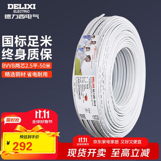 德力西(DELIXI)电线布电线 BVVB2.5平方 两芯护套线 家装家用铜芯电线 50米