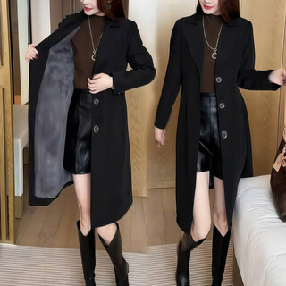 Fabric story luofen flagship store women's autumn and winter 2025 new fashion simple plus velvet slim long-sleeved jacket black jacket l