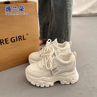 Landuo platform platform thick-soled dad shoes for small women to increase height 2025 autumn and winter new hot style versatile casual white shoes off-white 38 (240mm)