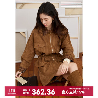 Mystery brown suede suit women's 2025 autumn new bat sleeve contrast color plaid retro shorts two-piece set women brown brown s
