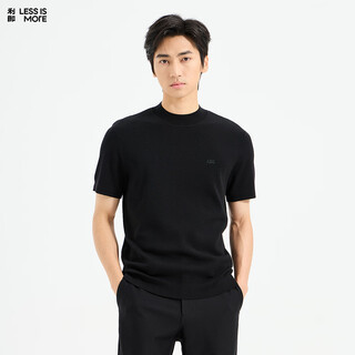 Lilang light fashion men's clothing 100% sheep wool wool sweater men's machine washable half turtle collar warm knitted short sleeve sweater black (1s) 2xl (180)