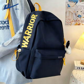 Warrior student schoolbag female college student simple versatile letter large capacity backpack casual campus solid color commuter backpack blue single bag