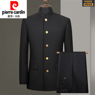Pierre cardin light luxury high-end new chinese tunic suit men's high-end formal dress groom wedding dress stand-up collar suit trend black m 170 size recommended 100jin jin equals 0.5kg -125jin jin equals 0.5kg