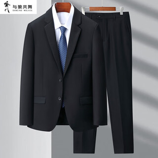 Dances with wolves (dancing wolves) wool suit suit for men two-piece business men's banquet dress men's formal interview work suit black double slit m 170/88