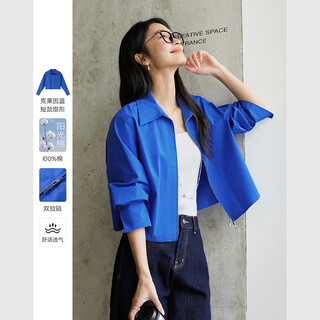 Fanciman long-sleeved lapel shirt women's autumn new high-end shirt pure cotton top klein blue s