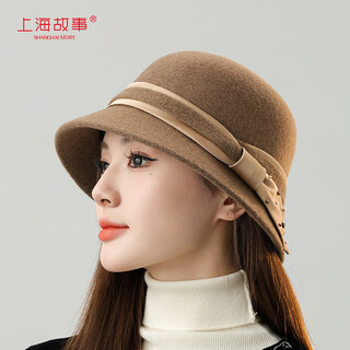 Shanghai story 2025 new hat wool warm fisherman hat ear protection thickened women's retro gift box yanyu jasmine-camel adjustable (53-57cm)
