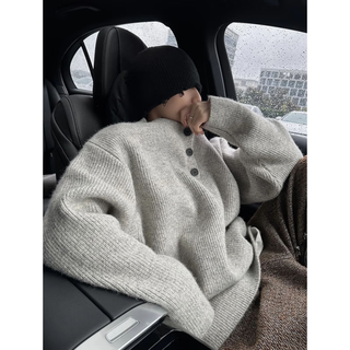 Yiran's knitted sweater for men in autumn and winter new style american lazy style retro henry collar cleanfit high-end sweater for men gray xl recommended 115-140jin jin equals 0.5 kg