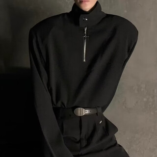 Cotton snow half-zip sweatshirt boys ins metal zipper loose pullover t-shirt spring and autumn niche design stand-up collar jacket black xl 100-130jin jin is equal to 0.5 kg