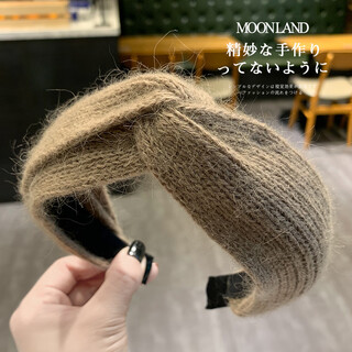 Keegfeg headband for women 2025 style korean versatile temperament internet celebrity wool cross wide-brimmed headband for going out in winter khaki color