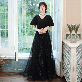 Timochi choir conductor clothing black evening dress 2025 light luxury niche temperament banquet performance host black a305 3xl