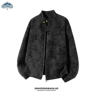 Dingfengbaoluo american retro leather jacket men's autumn high-end short shoulder-padded bomber jacket xc38 black xl